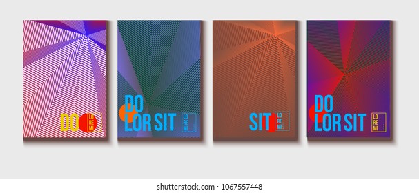 Halftone Minimal Covers Set. Simple Corporate Identity Design. Futuristic Posters, Geometric Business Backgrounds. Contrast Neon Halftone Covers Set. Neon Colored Bright Shapes, Glitch Design.