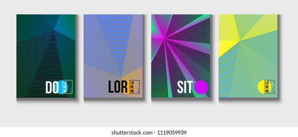 Halftone Minimal Covers Set. Simple Corporate Identity Design. Futuristic Posters, Geometric Business Backgrounds. Contrast Halftone Covers Template. Neon Colored Iridescent Print Design.
