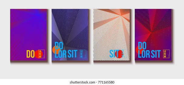 Halftone Minimal Covers Set. Simple Corporate Identity Design. Futuristic Pattern, Geometric Business Backgrounds. VIP Cool Halftone Minimal Covers. Neon Colored Lines, Bright Hipster Design.