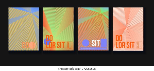 Halftone Minimal Covers Set. Simple Corporate Identity Design. Futuristic Pattern, Geometric Business Backgrounds. Contrast Neon Halftone Covers Set. Neon Colored Retro Shapes, Folder Design.