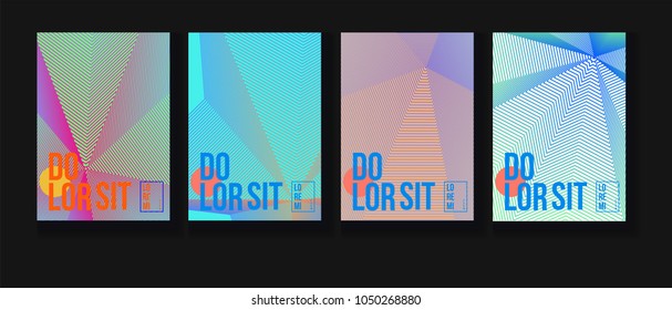 Halftone Minimal Covers Set. Trendy Blend Lines Corporate Identity. Futuristic Posters, Geometric Business Backgrounds. VIP Print Halftone Minimal Covers. Vector Iridescent Party Poster Design.