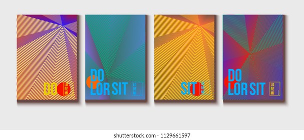 Halftone Minimal Covers Set. Trendy Blend Lines Corporate Identity. Futuristic Posters, Geometric Business Backgrounds. Contrast Halftone Covers Template. Vector Iridescent Party Poster Design.