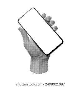 Halftone of mobile phone in hand on a white background