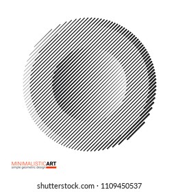 Halftone modern minimalistic geometric design for logo, cover. Simple black and white shape in modernism style. Concentric circle shape isolated on white background, vector illustration.