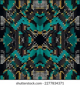 Halftone moire textured seamless pattern. Half tone colorful vector background. Modern luxury green blue white black mosaic ornaments with gold glitters. Endless texture. Half tone repeat backdrop.