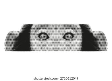 Cara de mono semitono con contraste audaz. Retrato animal estilizado en patrón de puntos retro.