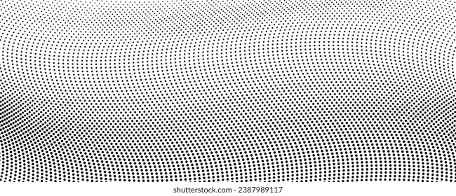 Halftone monochrome background with flowing dots. Abstract wave black and white texture. Vector illustration