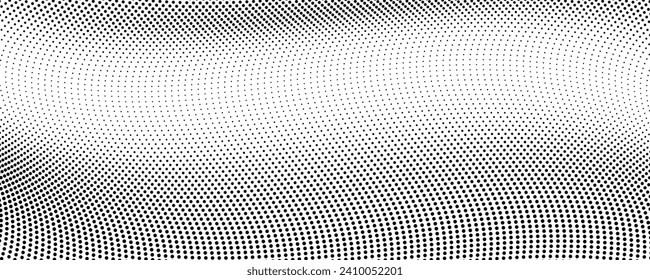 Halftone monochrome background with flowing dots. Abstract wave black and white texture. Vector illustration