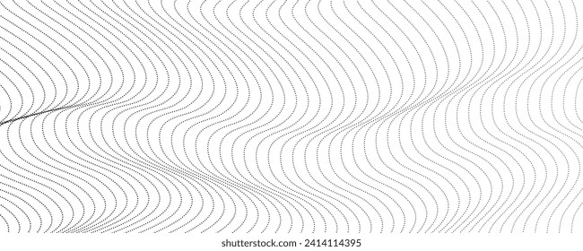 Halftone einfarbiger Hintergrund mit fließenden Punkten. Abstrakte Welle schwarz-weiß Textur. Vektorgrafik