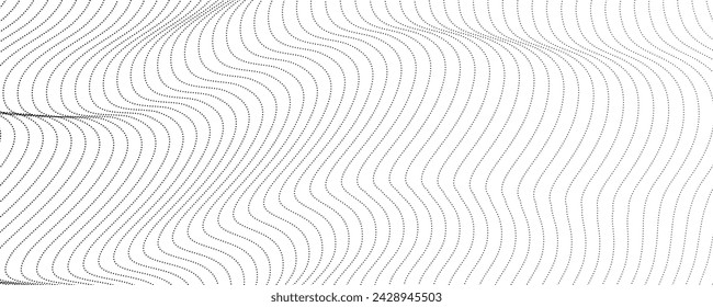 Halftone monochrome background with flowing dots. Abstract wave black and white texture. Vector illustration