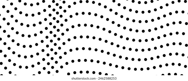 Halftone monochrome background with flowing dots. Abstract wave black and white texture. Vector illustration