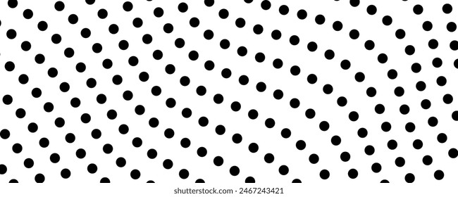 Halftone monochrome background with flowing dots. Abstract wave black and white texture. Vector illustration