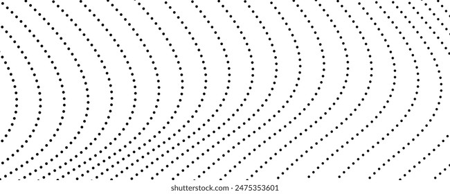 Halftone monochrome background with flowing dots. Abstract wave black and white texture. Vector illustration