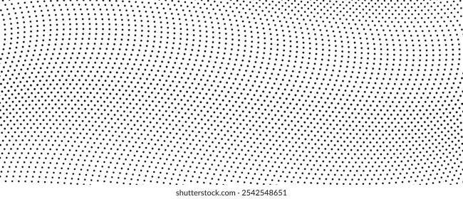 Halftone monochrome background with flowing dots. Abstract wave black and white texture. Vector illustration