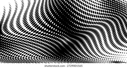 Halftone monochrome background with flowing dots vector illustration