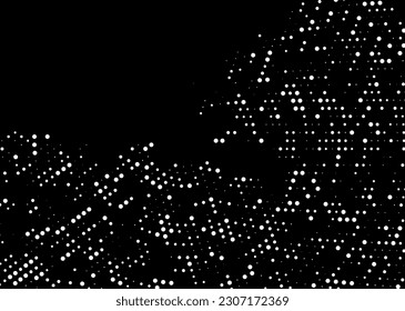 Halftone monochrome dot pattern. Minimalism, vector. White dots on black background. Background for posters, websites, business cards, postcards.