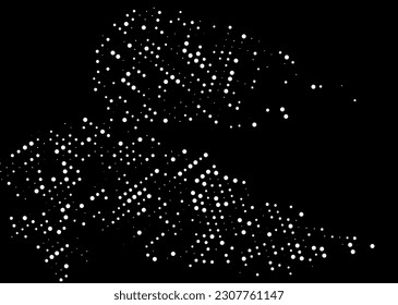 Halftone monochrome dot pattern. Minimalism, vector. White dots on black background. Background for posters, websites, business cards, postcards.