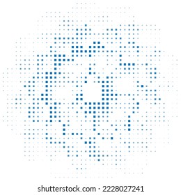 Patrón monocromo de semitono con cuadrados azules alrededor del círculo. Minimalismo, vector. Antecedentes para afiches, sitios web, tarjetas de visita, postales, diseño interior.