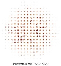 Halftone monochrome pattern with orange, brown, yellow squares around the circle. Minimalism, vector. Background for posters, websites, business cards, postcards, interior design.