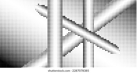 Patrón monocromo de semitono con cuadrados. Tonos grises. Minimalismo, vector. Los puntos negros y grises sobre fondo blanco. Antecedentes para afiches, sitios web, tarjetas de visita, postales.