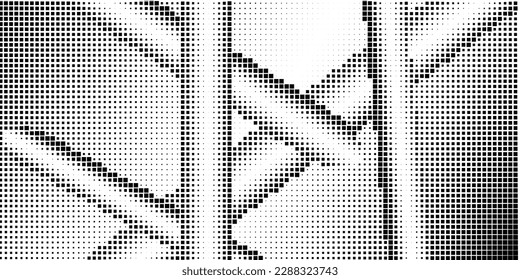 Half-tone monochrome pattern with squares. Shades of grey. Minimalism, vector. Black and grey dots on white background. Background for posters, websites, business cards, postcards.