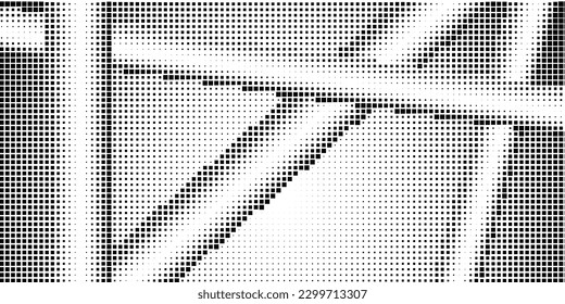 Halftone monochrome pattern with squares. Shades of grey. Minimalism, vector. Black and grey dots on white background. Background for posters, websites, business cards, postcards.