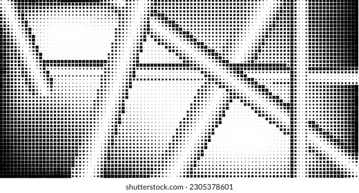 Patrón monocromo de semitono con cuadrados. Tonos grises. Minimalismo, vector. Los puntos negros y grises sobre fondo blanco. Antecedentes para afiches, sitios web, tarjetas de visita, postales.