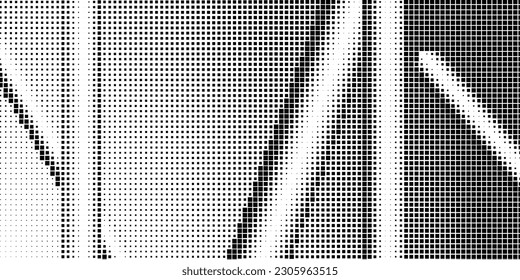 Patrón monocromo de semitono con cuadrados. Tonos grises. Minimalismo, vector. Los puntos negros y grises sobre fondo blanco. Antecedentes para afiches, sitios web, tarjetas de visita, postales.