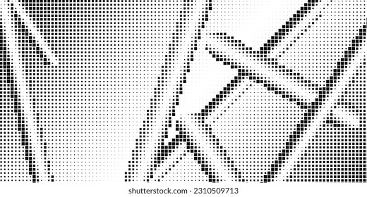 Halftone monochrome pattern with squares. Shades of grey. Minimalism, vector. Black and grey dots on white background. Background for posters, websites, business cards, postcards.