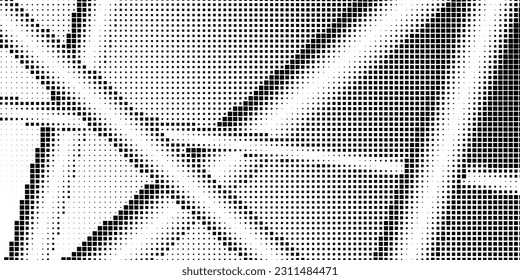 Halftone monochrome pattern with squares. Shades of grey. Minimalism, vector. Black and grey dots on white background. Background for posters, websites, business cards, postcards.