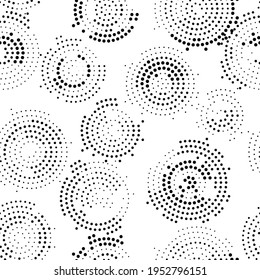 Halftone monochrome texture with dots. Circle, Zen. Minimalism, vector. Background for posters, websites, business cards, postcards, interior design.