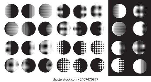 halftone moon changes, vector illustration