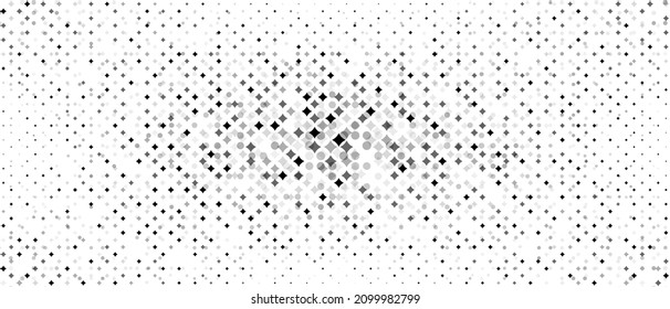 Fondo de mosaico de semitono. Diseño monocromo de formas geométricas caóticas. Patrón en las líneas. Cartel, afiche de tecnologías, sitios web, redes sociales. Ilustración vectorial.
