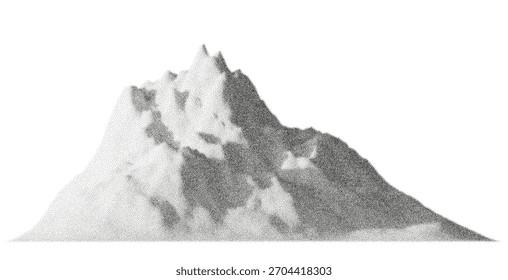 Montaña semitono con grano suave y textura de punto. El sombreado punteado crea un paisaje abstracto vintage y un efecto de terreno granulado