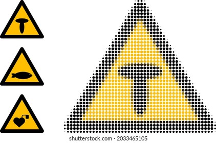 Halftone mushroom warning. Dotted mushroom warning generated with small round dots. Vector illustration of mushroom warning icon on a white background. Halftone pattern contains round dots.