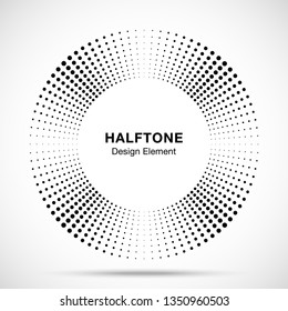 Halftone music circle frame abstract dots logo emblem design element. Half tone circular icon. Disc musical insignia. Round border using halftone circle dots raster texture. Vector illustration. 
	
