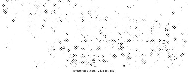 Halftone noise dirty texture. Grunge pixelated stain background. Black white sandy grit wallpaper. Retro comic backdrop. Abstract grainy spots and dots overlay. Vector tattered half tone splash