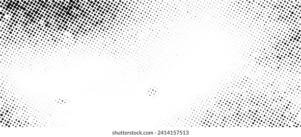 Halftone noise texture. Grunge dirty speckles, spots, dots background. Black white grit sand grain wallpaper. Retro pixel comic textured backdrop. Vector gritty cartoon pop art halftone overlay