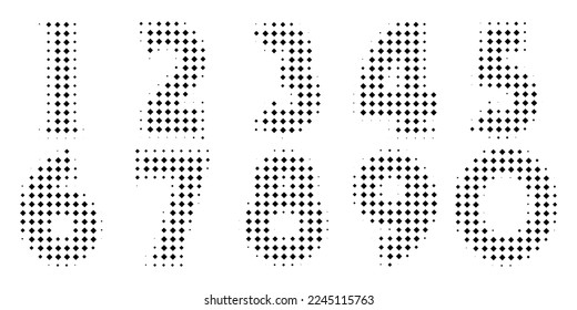 Halftone Number Set 0-9. Pop art style. Halftone dotted backdrop. Design for web banners, wallpaper,sites vector illustration. Vector halftone numbers.