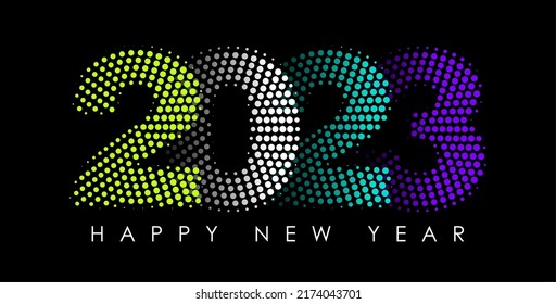 Número de semitono 2023 en un fondo beige. encabezado de calendario 2023. Tarjeta de felicitación de Año Nuevo. Celebración de Navidad. Tipografía diseño de póster, banner o logo de moda mínimo.
