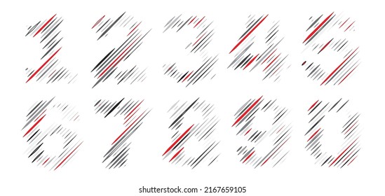 Halftone numbers set. Half tone numeral symbols, captcha number icons, alphabet vector font, count lined print