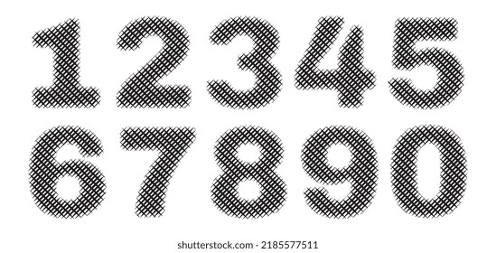 Números de semitono establecidos. Símbolos numéricos de semitono, iconos numéricos de captcha, tipo de letra del vector del alfabeto, número de impresión alineada