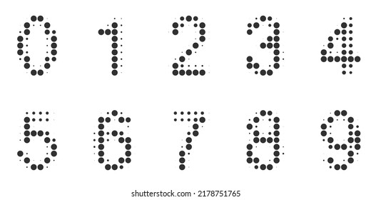 Halftone numeric numbers 0-9 in black isolated on white background. Suitable for banner designs, posters, screen printing, lasers, etc. Vector