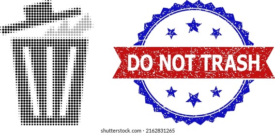 Halftone office bucket icon, and bicolor unclean Do Not Trash seal. Halftone office bucket icon is generated with small round items. Vector seal with unclean bicolored style,