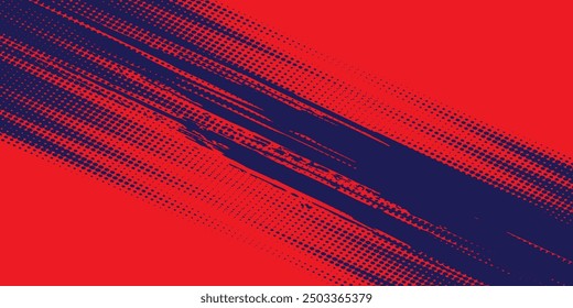 Medio tono sobre fondo azul. Vector puntos brillo o semitono brillo patrón textura Pop estilo de arte de fondo. Vector grunge artes rojo grunge