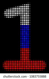 Halftone One Digit pictogram colored in Russian state flag colors on a dark background. Vector mosaic of one digit icon created from spheric spots.