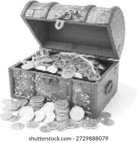 Halftone offene Schatztruhe mit Münzen Illustration für Reichtum Design Themen