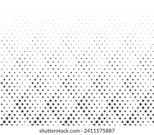 Halftone optical effect. Seamless in one direction. Disappearing five-pointed stars in groups of rhombuses