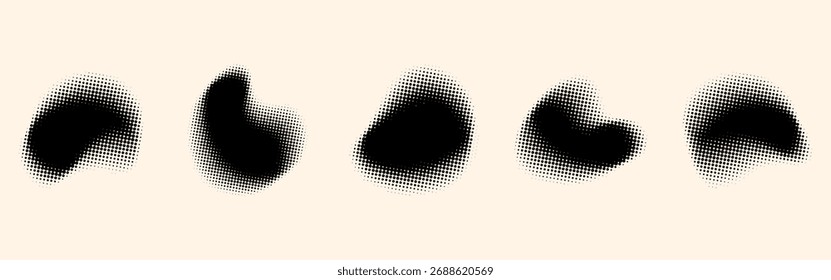 Colección de Formas orgánicas de semitono. Blobs irregulares con textura semitonica.