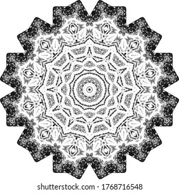Halftone ornament, monochrome pattern. Drawing vintage style. Grunge texture. Festive vintage drawing. Abstract art background. Modern symmetric pattern. Festive art backdrop. Creative vector element